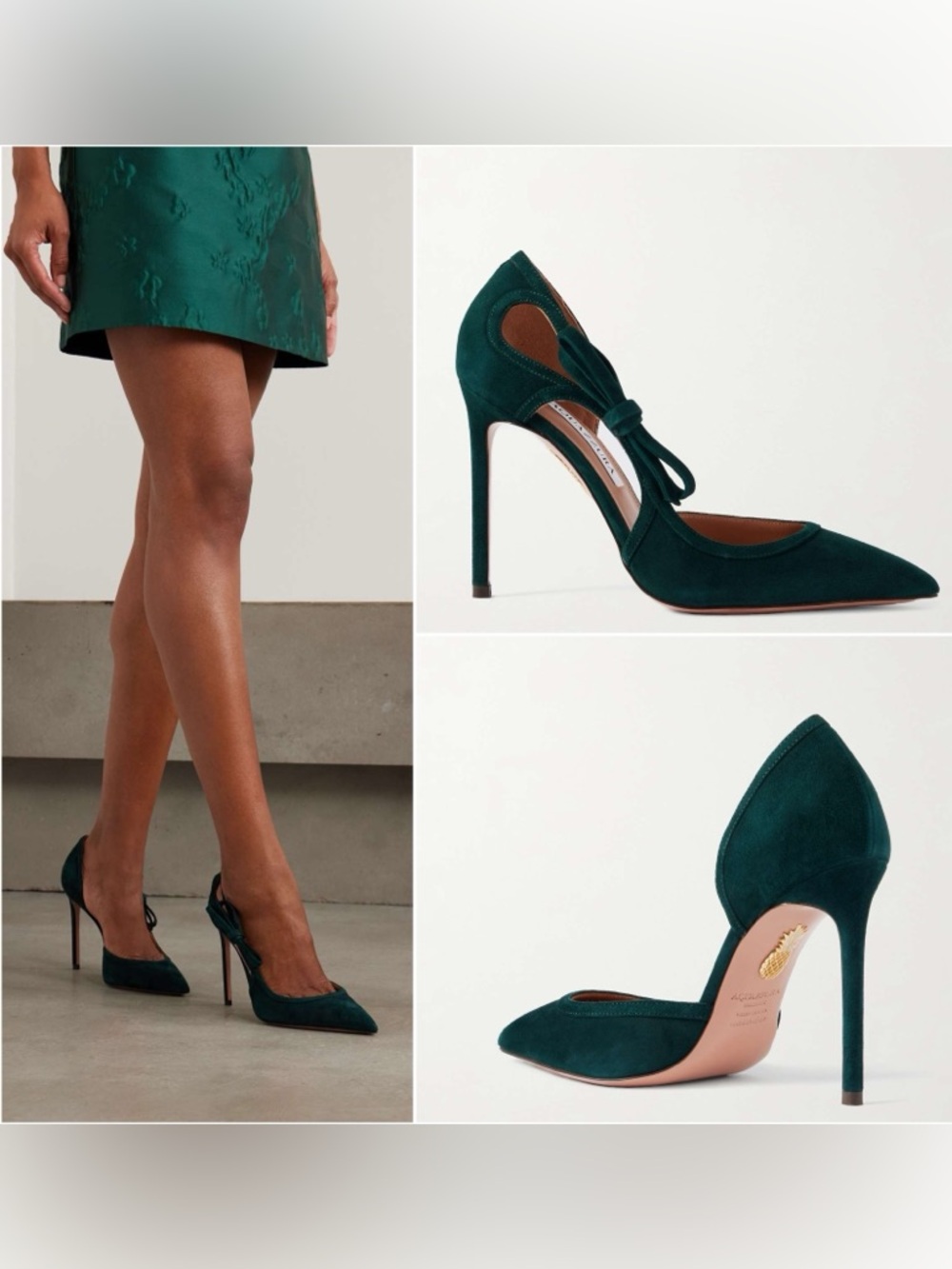 Like new AQUAZZURA Soave 105 bow-detailed cutout suede pumps 39